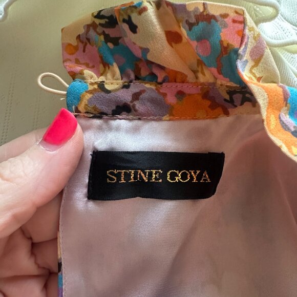 Stine Goya Judy Tiered Floral Silk Crepe Maxi Dress Multi Womens Size M Prairie - Picture 8 of 11